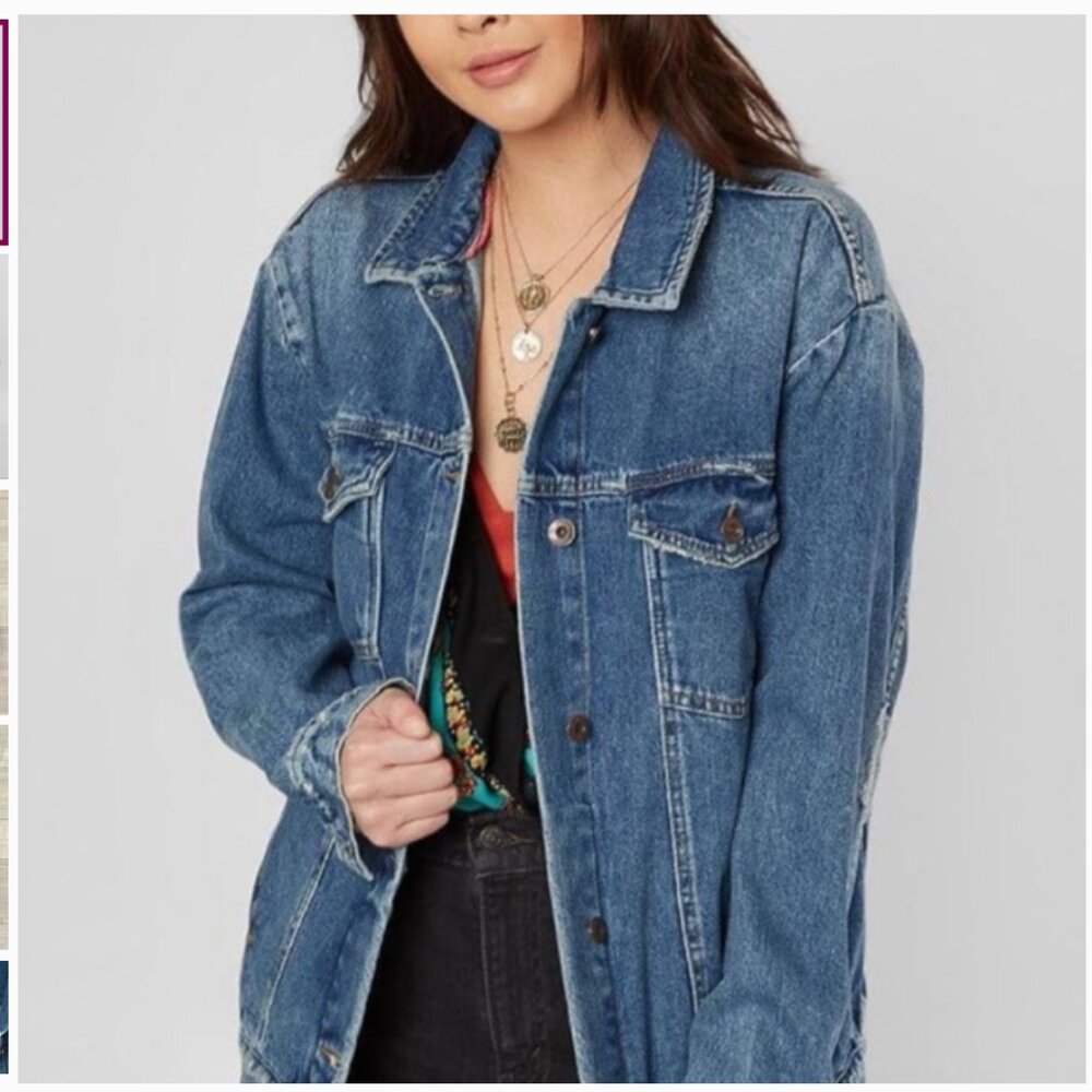 Free People Oversized Distressed Denim Jacket Size XS